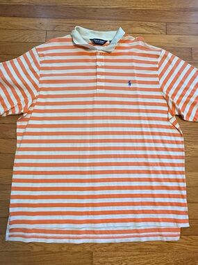 Ralph Lauren Orange & White Striped Polo Shirt with Blue Pony